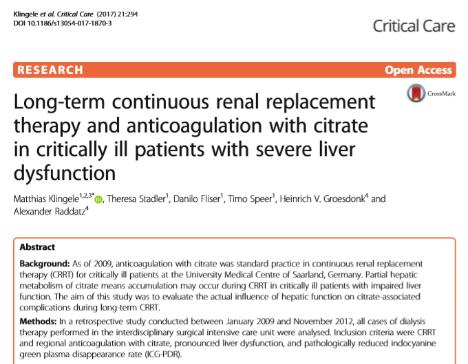 Alkalose tijdens CiCa CRRT Retrospectieve study 2009-2012 Patienten met leverinsufficientie CiCa