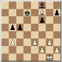 Nog altijd heeft zwart flink voordeel. 46. Tg1, a5 Een alternatief: 46, Lf4+ 47. Kb2, Ke5 48. Tf3, Kxe4 49. Tf2, Le5+ 50. Kb3, Ld4 51. Tgxg2, Th3+ 52. Kxb4, Lc5+ 53. Kb5, Lxf2 54.