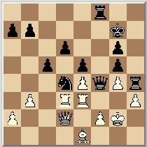 Pf6, a4 en zwart marcheert! 26. Df4+, Ke8 27. Lf6, g5 28. De5, Lxf6 29. Dxf6, Td8 30. Pg6, Kd7 31. Pf8+ Het tweede kookpunt van die avond naderde!
