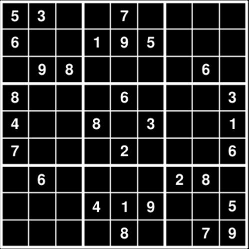 ! Sudoku In de sudoku-puzzel moeten de cijfers 1 tot en met 9 worden ingevuld, en wel op zodanige wijze dat: