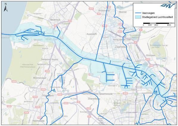 Figuur 2 Afbakening studiegebied luchtkwaliteit. 3.