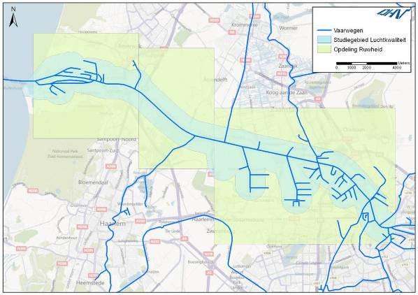 Figuur 4 Opdeling studiegebied t.b.v. luchtkwaliteitberekeningen i.v.m.