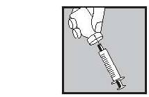 klaarmaken van uw injectie: 1. Verwijder het dop van de voorgevulde injectiespuit; bevestigen de reconstitutienaald (lange naald) aan de injectiespuit.