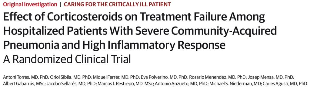 120 pts severe CAP with high inflammatory response: CRP >150 mg/l