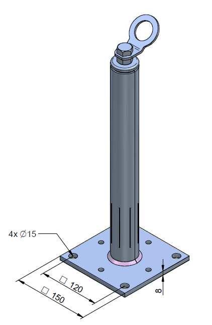 BESTANDDELEN: STABIL-15 Aanslagpunt/ ringoog/ Zeskantschroef M16x45mm Contramoer M16 STANDAARD ANKERPAAL Standaard lengtes: 300 mm, 400 mm, 500 mm, 600 mm Ankerpaal van binnen uitgeschuimd MONTAGE