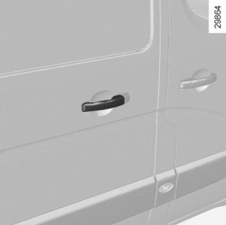 SCHUIFDEUR (1/2) Sluiten van buitenaf 1 2 3 Trek aan de portierhandgreep 1 en laat de deur naar de voorkant van de auto schuiven tot de deur helemaal gesloten is.