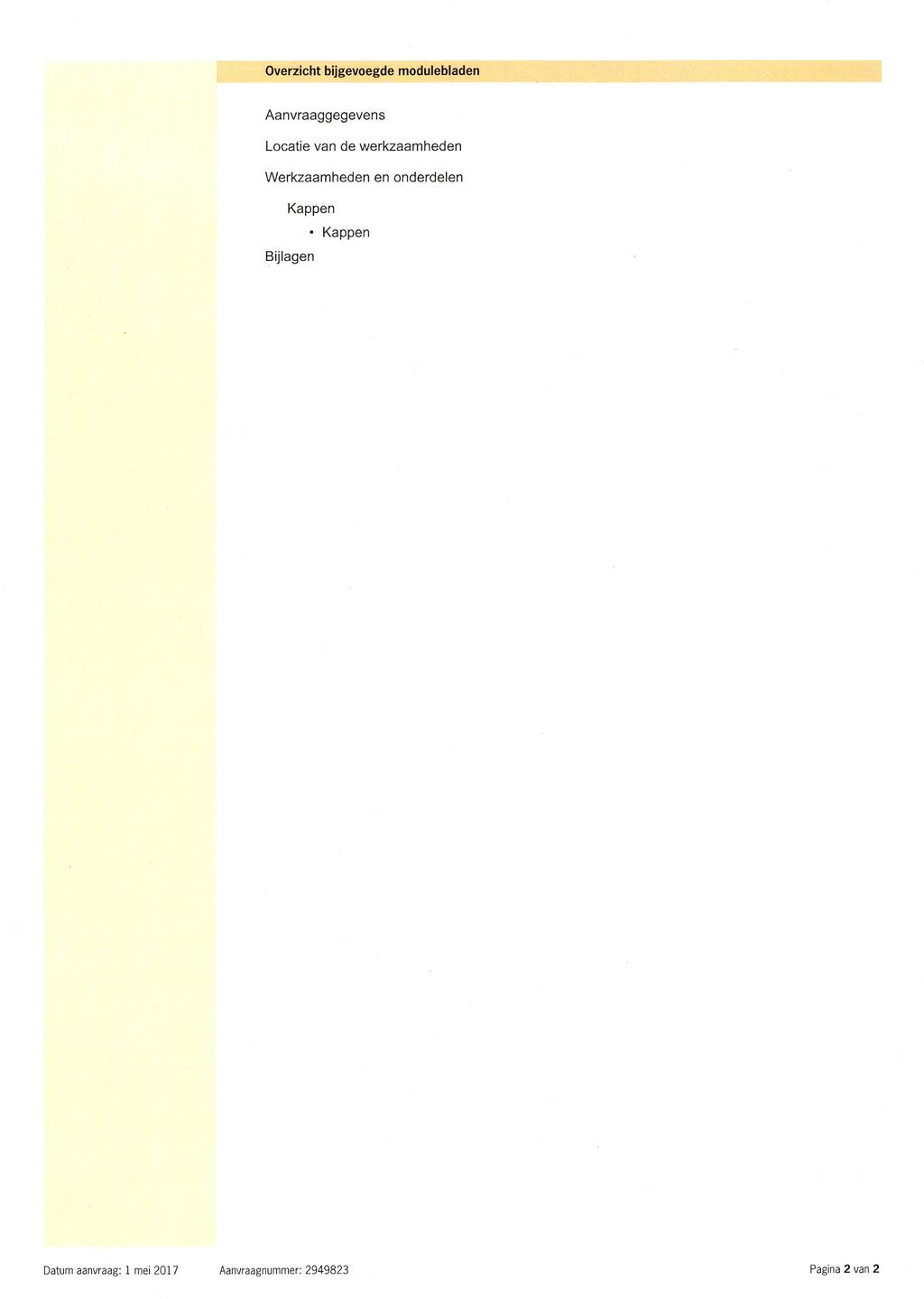 Overzicht bijgevoegde modulebladen Aanvraaggegevens Locatie van de werkzaamheden Werkzaamheden en