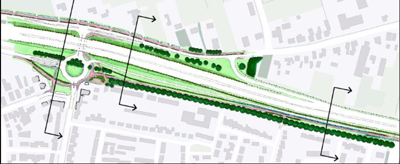 De toename in verhard oppervlak ten zuiden van de A59 (peilgebied IIIE-B) dient te worden gecompenseerd met infiltratie. In het ontwerp zijn meerdere groene stroken opgenomen. In Figuur 5.