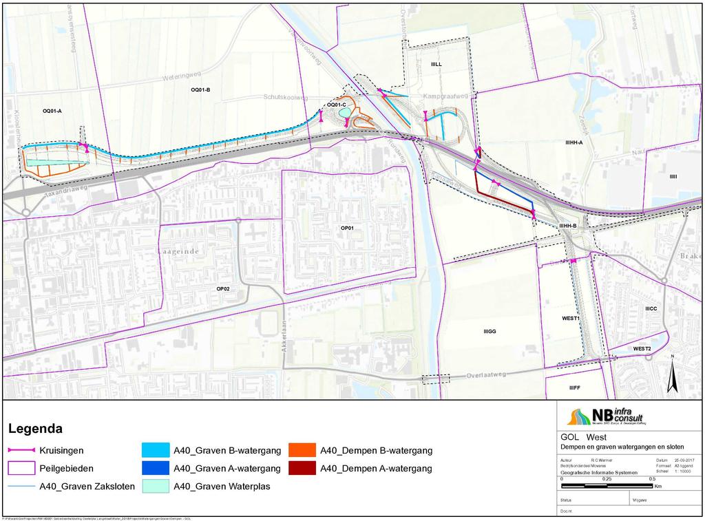 Bijlage IV Kaart GOL West Dempen en te graven watergangen Noot: PIP-grens zal nog wijzigen o.a. als gevolg van de snelfietsroute Watertoets PIP GOL Oost en GOL West / Definitief / Versie 4.