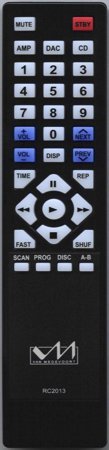 vm RC2013 - AMP REMOTE CONTROL functies voor AMP, CD / CT and DAC STBY MUTE AMP Schakelt tussen power ON of in Stand By mode Mute de aangesloten vm versterker Selecteer eerst AMP om versterker te