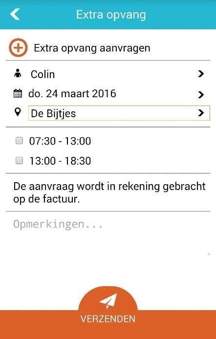 Vervolgens kunt u een andere datum kiezen en dagdelen aanvinken wanneer het kind wel komt.