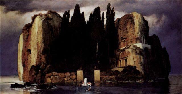 Arnold Böcklin Die Toteninsel (1886) 111 x 155 cm Virtueel in bruikleen van het Museum der bildenden Künste in Leipzig Böcklin heeft vijf versies van geschilderd van dit thema - Mei 1880 - Olieverf