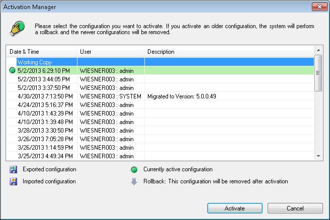 Bosch Video Management System Algemene vensters van de Configuration Client nl 223 Activeren Klik hierop om het dialoogvenster Configuratie activeren weer te geven.