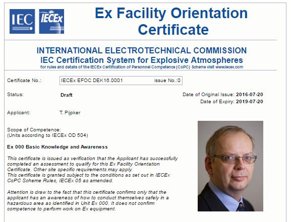 IECEx 05 online EFOC persoonscertificaat Een CoPC wordt afgegeven voor Modules 001