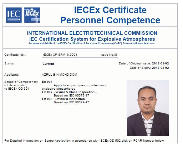 IECEx 05 online CoPC persoonscertificaat Een CoPC wordt afgegeven voor Modules 001 t/m 010.
