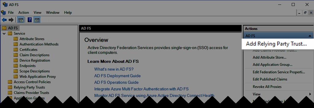 4. SSO instellen in ADFS Je moet nu in de ADFS Management Console de toegang tot ZIVVER goed instellen. Dit doe je als volgt: 1.