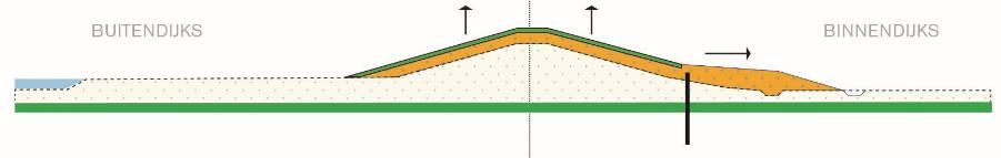 Alternatief A - Binnendijkse grondoplossing met pipingberm Het pipingprobleem wordt binnendijks opgelost door middel van een lange grondberm, ook wel een pipingberm genoemd.