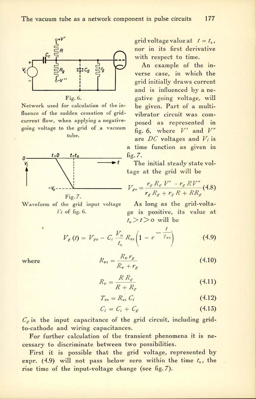 The vacuum tube as a network component in pulse circuits 177 N e tw o r k u se d fo r c a lc u la tio n o f th e in flu en ce o f th e su d d e n c e ssa tio n o f g rid - c u r r e n t flo w, w h e