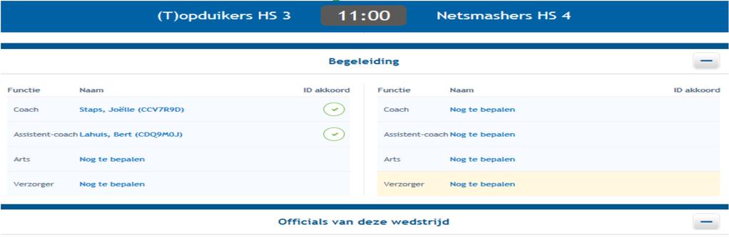 DWF Resultaat invoeren - Voor de wedstrijd Voer de Begeleiding en de