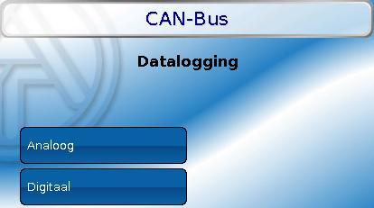 CAN-Bus Datalogging In modus Gebruiker is dit menu niet zichtbaar. In dit menu worden de parameters voor de CAN-datalogging van analoge en digitale waardes gedefinieerd.