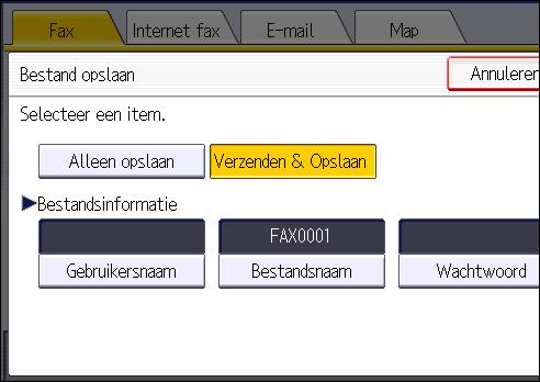 4. Faxen 4. Stel zo nodig de gebruikersnaam, bestandsnaam en wachtwoord in. Gebruikersnaam Druk op [Gebruikersnaam] en selecteer een gebruikersnaam.