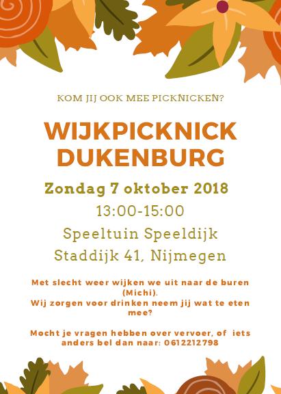 Wijkpicknick Speeldijk zondag 7 oktober 2018 Oog voor elkaar zet Ontmoeting centraal in Dukenburg van 27 september tot 7 oktober!