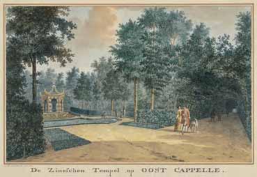 378 De Chinese tempel op het Huis te Oostkapelle. Tekening door Jan Arends, 1772. Een ander Engels bosje was te vinden op Twistvliet.