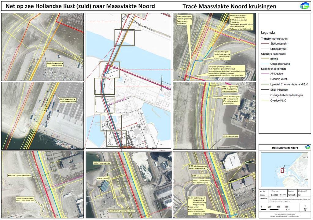 22 bestaande 380 kv hoogspanningsstation plaats, waarbij ook enkele kabels- en leidingen en de goederenspoorlijn worden gekruist.