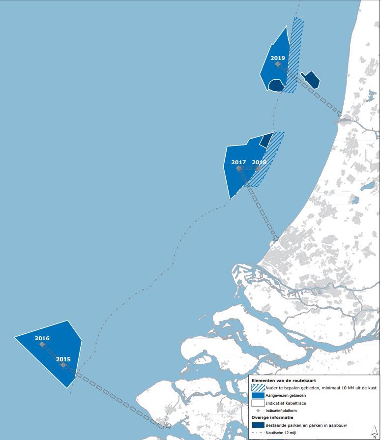 26 routekaart geeft aan dat de uitgifte van de kavels van Hollandse Kust (zuid) in 2017 en 2018 plaatsvindt. Figuur 3.