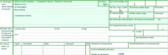 Figuur 6: Basis Formulier - Artikel deel 2.3 De velden op het aangifte scherm De velden van het aangifte scherm in ASYCUDAWorld kunnen naar aard in 11 delen worden onderverdeeld nml.