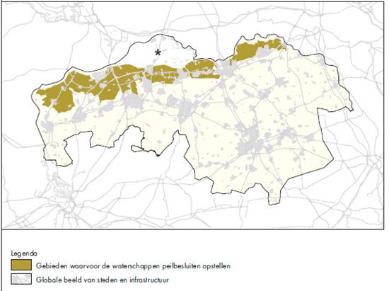 Figuur 1 - Aanwijzing gebieden voor peilbesluiten - Verordening water Noord-Brabant Een peilbesluit bevat een kaart met de begrenzing van het peilgebied, een toelichting met daarin de afwegingen,