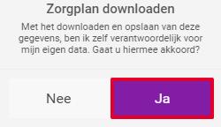 4.6 Downloaden van het zorgplan Door te klikken op Downloaden (zie rode kader in afbeelding 26) kan een printversie gegenereerd worden van het zorgplan in pdf.