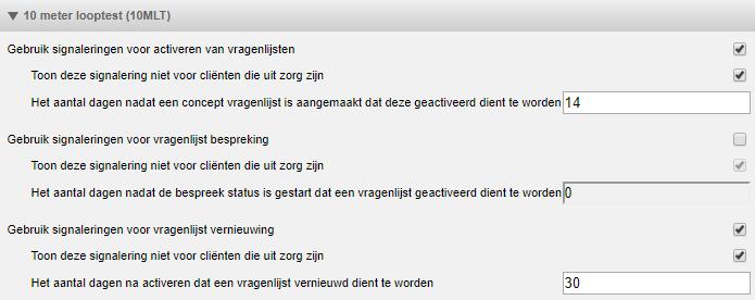 De vragenlijsten zijn gesorteerd op actieve en inactieve vragenlijsten. Door op een vragenlijst te klikken zijn details in te stellen.