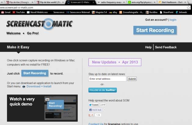 Flipping the classroom Ga naar www.screencast-o-matic.