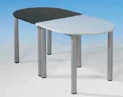 De half ovale tafel is leverbaar in 4 verschillende hoogtes, in hoogte verstelbaar en met 2 wieltje.