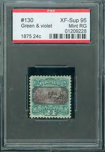 604 605 604 130 - regummed, 24c green & violet 1875, cert.