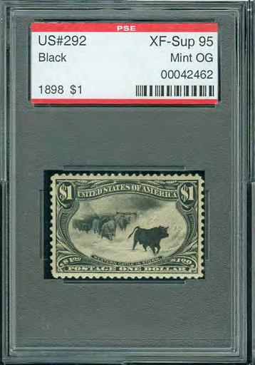 $ 3750+ 400 620 618 621 618 287 - mnh 4c orange 1898, slab PSE: Superb 98 Mint OGnh, catw.