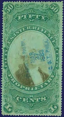 $ 100 25 760 761 761 760 Proprietary R8b - used 50c green and black on green paper 1871-1874