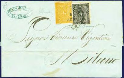 ) - ongebruikt zonder gom, 5 cent zwart 1852 op geel papier in blok van 8, pr.ex.