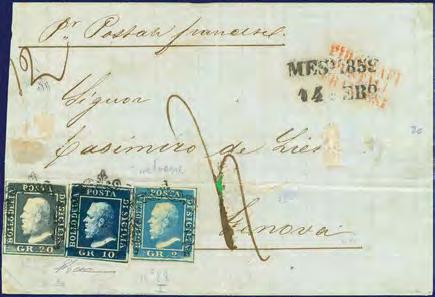 ) - gebruikte 1 Grano olijfgroen (2x) en 10 Grana donkerblauw 1859 op aangetekend vouwbrief van