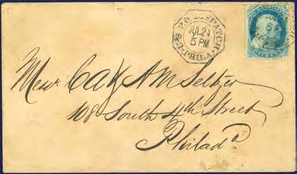 (vertical) very slightly visible, catw. $ 775 75 587 11 - used 3c red 1856 tied by green cancel Bond s Village, MASS.