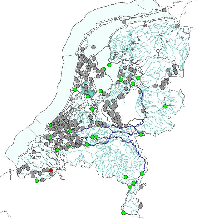 Figuur: Locatie van normoverschrijding (MTR) van fenthion in 2009.