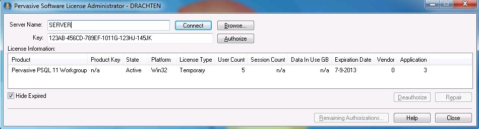 Pervasive License administrator Wanneer u de server vervangt, dient u de Pervasive licentie op de oude server te deactiveren alvorens u deze op de nieuwe server.