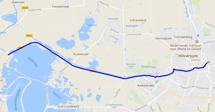 13. Hilversum-Vreeland 16 15 K4 14 13 K3 12 11 10 9 8 K1 5 7 6 K2 3 4 1 2 Totale lengte fietspaden in tracé: 10,5 km Lengte fietspaden in eigendom van