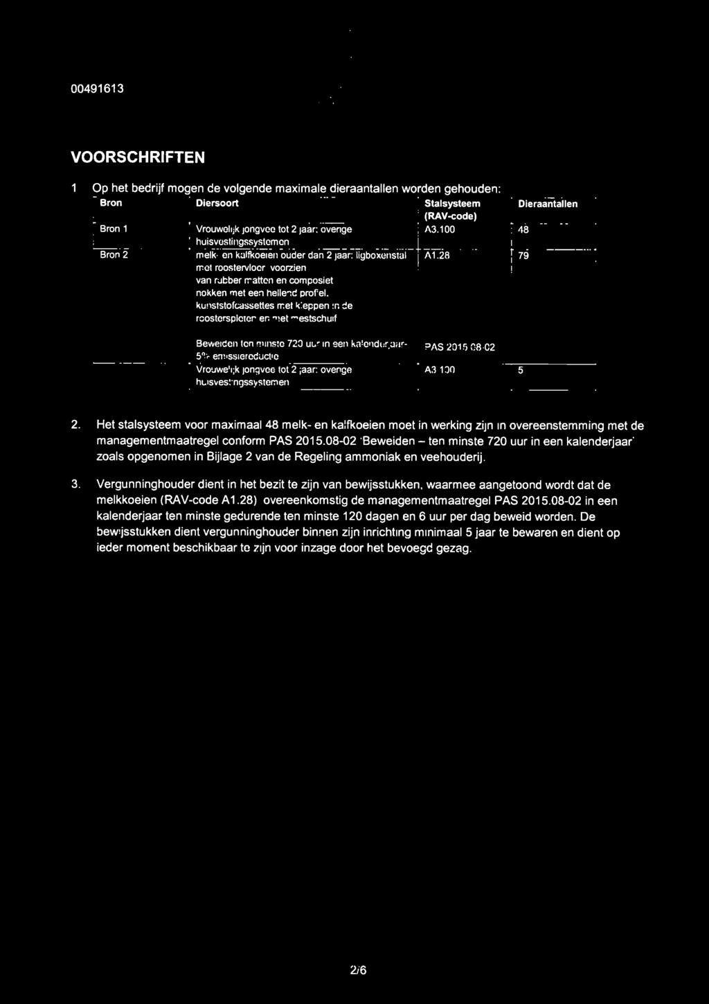 00491613 omgevingsdienst HAAGLANDEN VOORSCHRIFTEN 1 Op het bedrijf mogen de volgende maximale dieraantallen worden gehouden: Bron Diersoort Stalsysteem Dieraantallen (RAV-code) Bron 1 Vrouwelijk