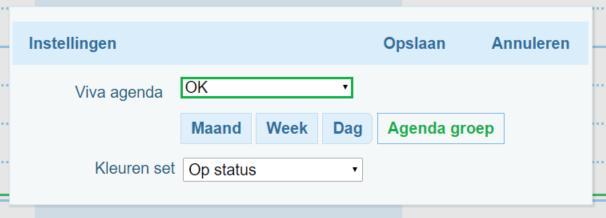 Via instellingen kunt u de agenda voor een maand, week of dag tonen. Standaard staat het op agendagroep.