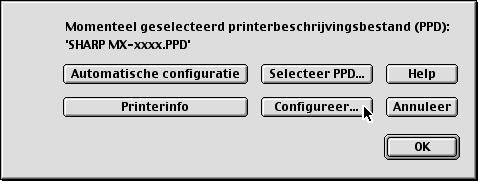 (2) Selecteer [Opties 2] van het menu om het scherm te wijzigen en ga door met de opties selecteren die op het apparaat zijn geïnstalleerd. (3) Klik op [OK]. (1) Klik op het PPD-bestand voor uw model.