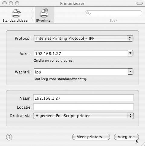 Afdrukken via de IPP-functie MAC OS X Het apparaat kan niet afdrukken via de IPP-functie.