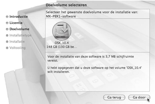 MAC OS X 7 Het venster van de licentieovereenkomst verschijnt. Zorg dat u de licentieovereenkomst begrijpt en klik op de knop [Ga door].