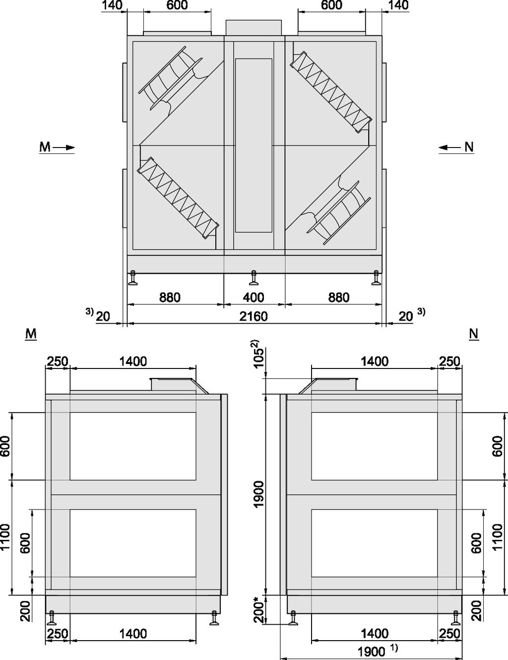 Maatschetsen VEX280 Ventilatorplaatsing